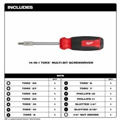 Milwaukee Tools Milwaukee 14-in-1 TORX Multi-Bit Screwdriver 48-22-2907 -Grey Pneumatic Sockets Shop 48 22 2907 includes