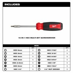 Milwaukee Tools Milwaukee 14-in-1 Hex Multi-Bit Screwdriver 48-22-2908 -Grey Pneumatic Sockets Shop 48 22 2908 includes