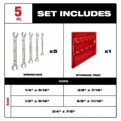 Milwaukee Tools Milwaukee 5pc Double End Flare Nut Wrench Set - SAE 48-22-9470 -Grey Pneumatic Sockets Shop 48 22 9470 2