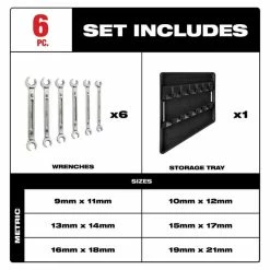 Milwaukee Tools Milwaukee 6pc Double End Flare Nut Wrench Set - Metric 48-22-9471 -Grey Pneumatic Sockets Shop 48 22 9471 2