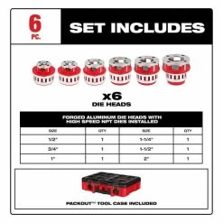 Milwaukee Tools Milwaukee 1/2" - 2" High Speed NPT 12R Pipe Threading 6 Head Kit (700) 48-36-1060 11 Milwaukee Tools Milwaukee 1/2" - 2" High Speed NPT 12R Pipe Threading 6 Head Kit (700) 48-36-1060 -Grey Pneumatic Sockets Shop 48 36 1060 4