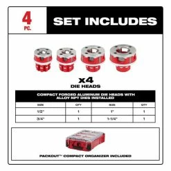 Milwaukee Tools Milwaukee 1/2" To 1-1/4" Alloy NPT Compact 11R Pipe Threading 4 Head Kit (600-I) 48-36-1063 -Grey Pneumatic Sockets Shop 48 36 1063 4