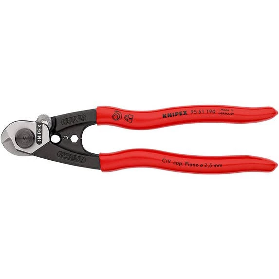 Knipex 7-1/2" Wire Rope Shears W/ Plastic Handle 95 61 190 3 Knipex 7-1/2" Wire Rope Shears W/ Plastic Handle 95 61 190