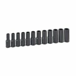 Grey Pneumatic Sockets Grey Pneumatic 12 Piece 1/2" Drive 6-Point Deep Length Magnetic Impact Socket Set (Metric) 1512MDG